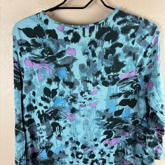 LOGO Lori Goldstein Blue Animal Print Knit Dress Small Pockets 3/4 sleeves - Picture 6 of 9